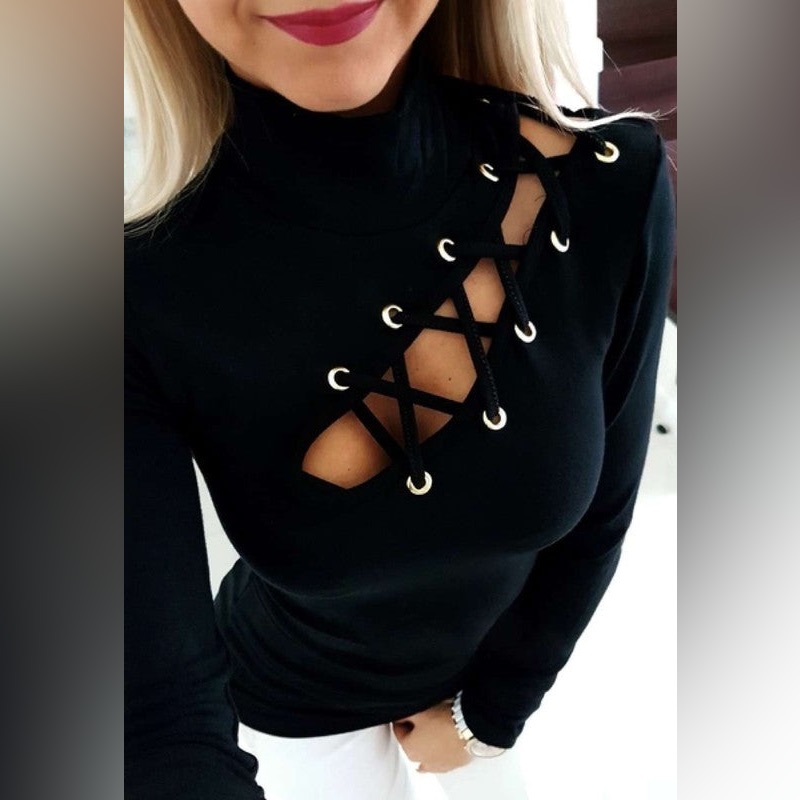 Black Eyelet Lace Up Top. Sizes S-L. New!